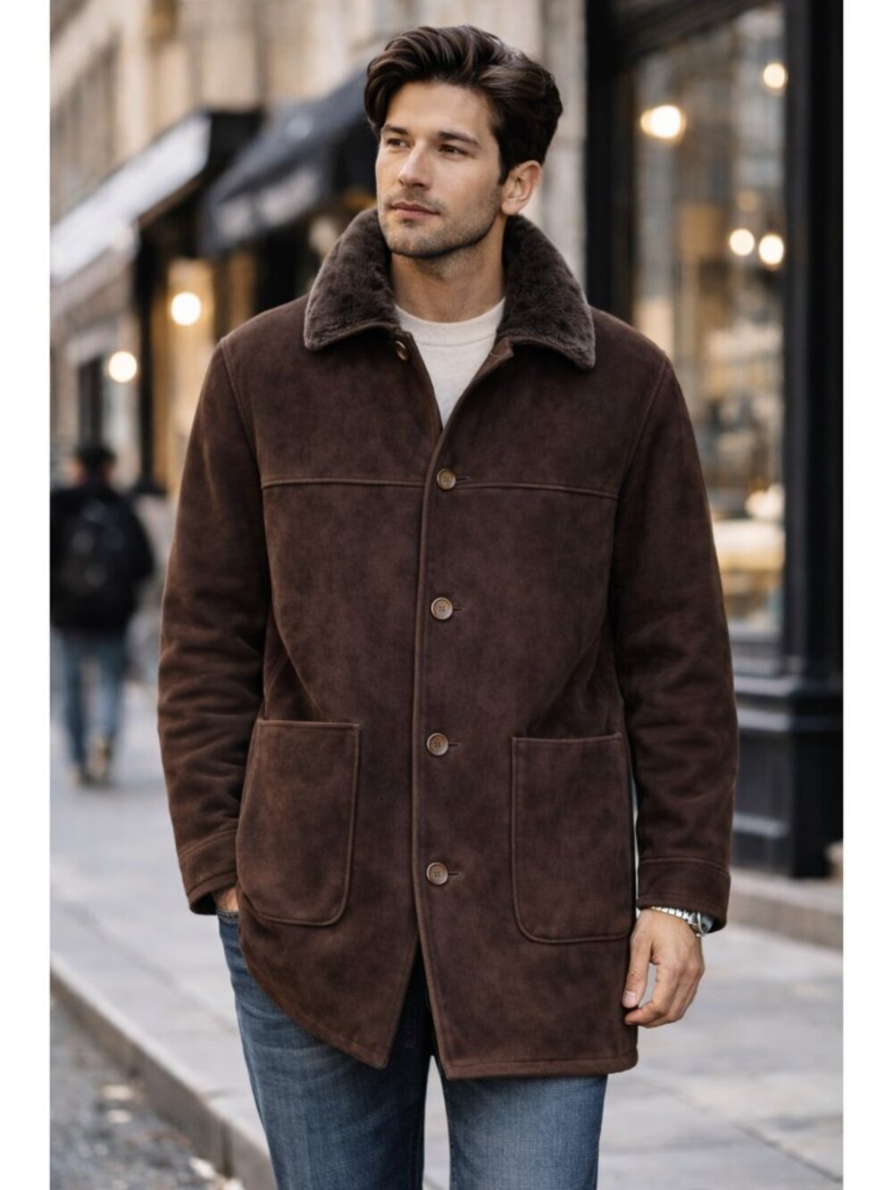 Joseph & Lyman Shearling Coat Men Brown Leather Sheepskin Jacket Fur Lined 40/L